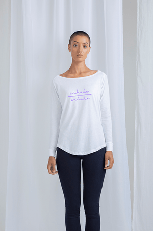 Sacred Threads yoga wear ethically sourced and produced super soft organic cotton womens shaped hem long sleeved tshirt